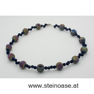 Kette Achat Druse "Aura" & Lava blau